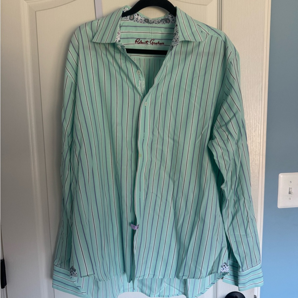 Robert Graham Mint Green Striped Button-Down Shirt